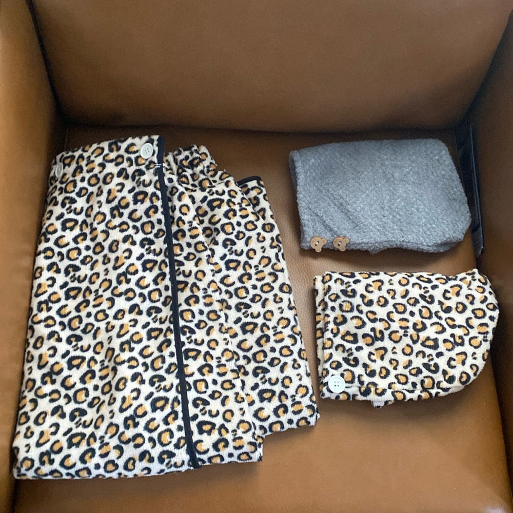 Leopard Print towel wrap, leopard and grey head towel wraps